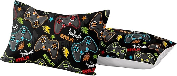 Kids Gaming Bedding Sets, 6 Piece Gamer Comforter Sets for Teens Boys Full Size for Bedroom Comforter Set Adult 3D Gamepad Microfiber Bedding Sets Fits All Season (Full Comforters Set) - LeafyLoom