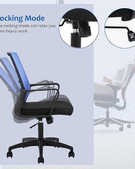Office Chair Ergonomic Desk Task Chair Mesh Computer Chair Mid-Back Mesh Home Office Swivel Chair Modern Executive Chair with Wheels Armrests Lumbar Support (Blue) - LeafyLoom