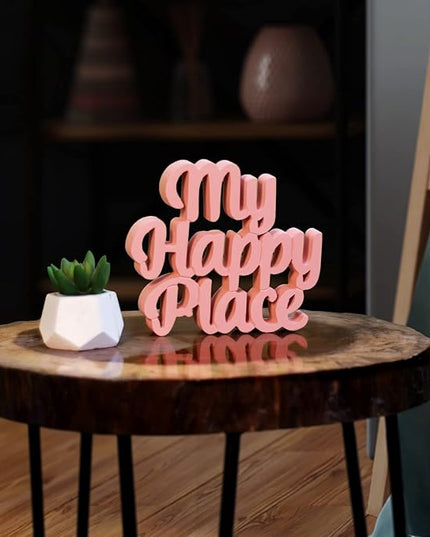 My Happy Place Peach Aesthetic Table Decor - Home, Office Desk, Shelf. Quirky Room Decoration Showpiece, Birthdays, Corporate Gifts, and Inspirational Wall Decor. - LeafyLoom