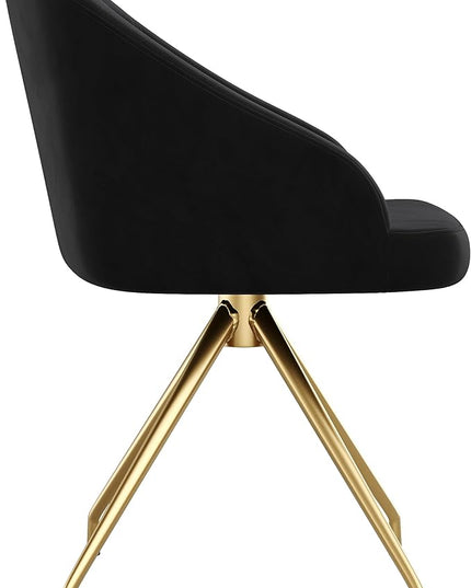 Martha Stewart Sora Stationary Swivel Task Chair with Sloped Arms for Home Office in Black Velvet with Polished Brass Frame - LeafyLoom