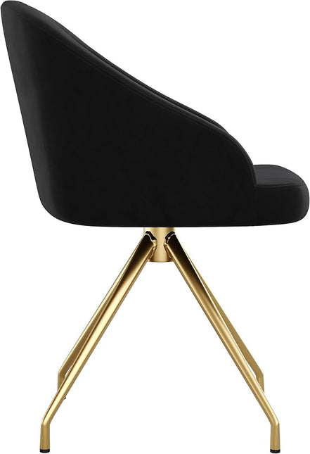 Martha Stewart Sora Stationary Swivel Task Chair with Sloped Arms for Home Office in Black Velvet with Polished Brass Frame - LeafyLoom