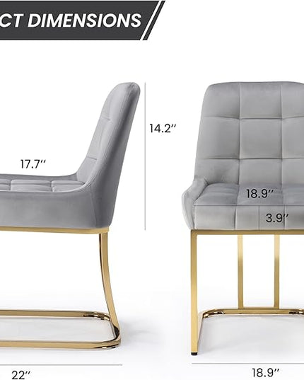 STARY Upholstered Velvet Armless Dining Room Chairs with Gold Metal Legs for Kitchen Restaurant, Gray- Set of 2 - LeafyLoom