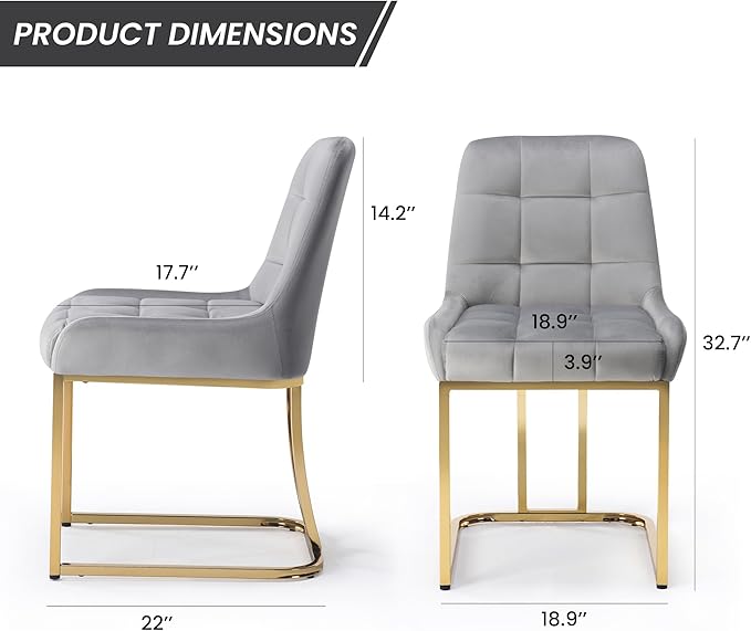 STARY Upholstered Velvet Armless Dining Room Chairs with Gold Metal Legs for Kitchen Restaurant, Gray- Set of 2 - LeafyLoom