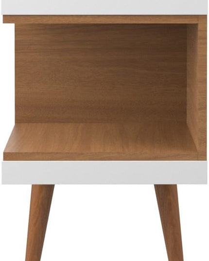 Manhattan Comfort Utopia 53.14" Freestanding Entertainment Center for Living Room, Mid Century Modern TV Stand with Shelves, Storage and Media Holes, Fits 50" Screens, 53.14 Inches, White and Maple - LeafyLoom