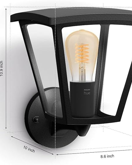 Philips Hue Inara Outdoor Smart Wall Light, Black - E26 White Filament LED Bulb - 1 Pack - Requires Hue Bridge - Control with Hue App and Voice - Weatherproof PhilipsHue