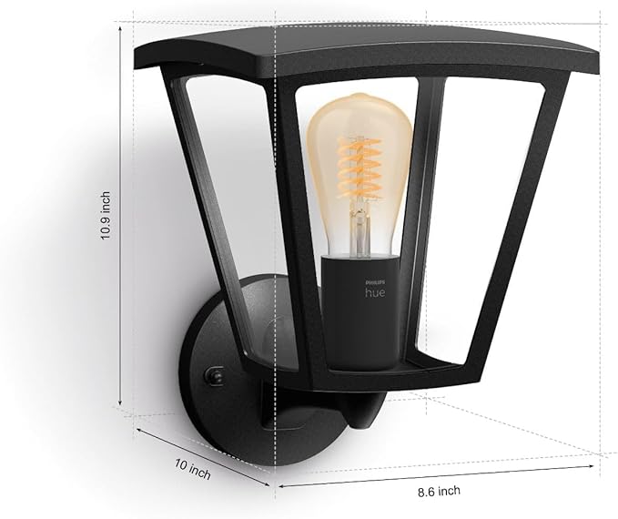 Philips Hue Inara Outdoor Smart Wall Light, Black - E26 White Filament LED Bulb - 1 Pack - Requires Hue Bridge - Control with Hue App and Voice - Weatherproof PhilipsHue