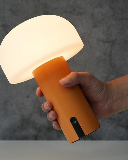 Outdoor Mushroom Table Lamp Rechargeable, Cordless Lamps for Patio Waterproof, Portable Battery Operated Lamp with USB Charging, Touch Dimming Night Light for Home/Porch/Restaurant (Orange) - LeafyLoom