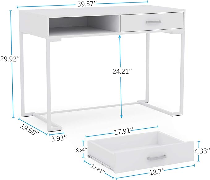 Tribesigns 40 Inch White Computer Desk, White Writing Desk with 2 Drawers, Modern Simple Study Desk Makeup Vanity Table for Bedroom Small Spaces - LeafyLoom