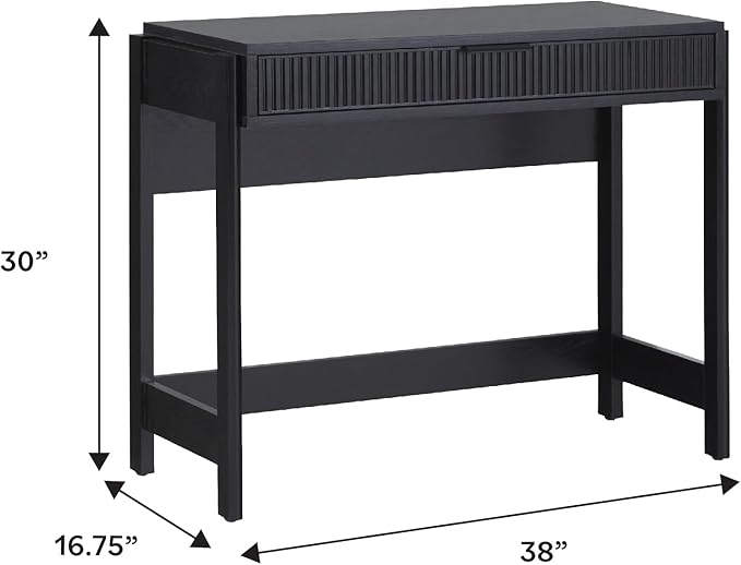 Walker Edison Office Writing and Computer Desk Spacious Desktop, Complementary in Living Spaces, 38 Inch, Reeded Black - LeafyLoom