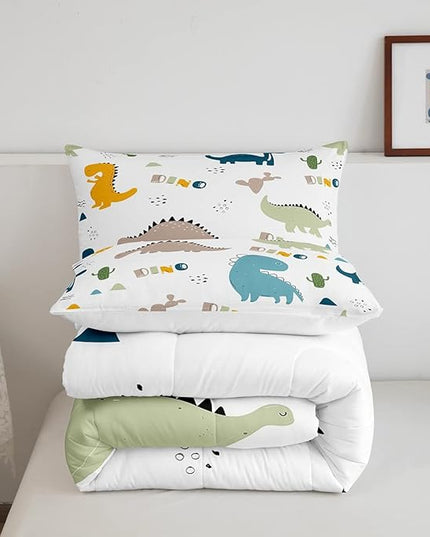 Feelyou Cute Dinosaur Comforter Set Cartoon Cactus Bedding Set Decor Jungle Dino Boho Succulent Comforter Wild Animal Pattern Yellow Grey Duvet Set Bedroom Quilt Set 3Pcs King - LeafyLoom