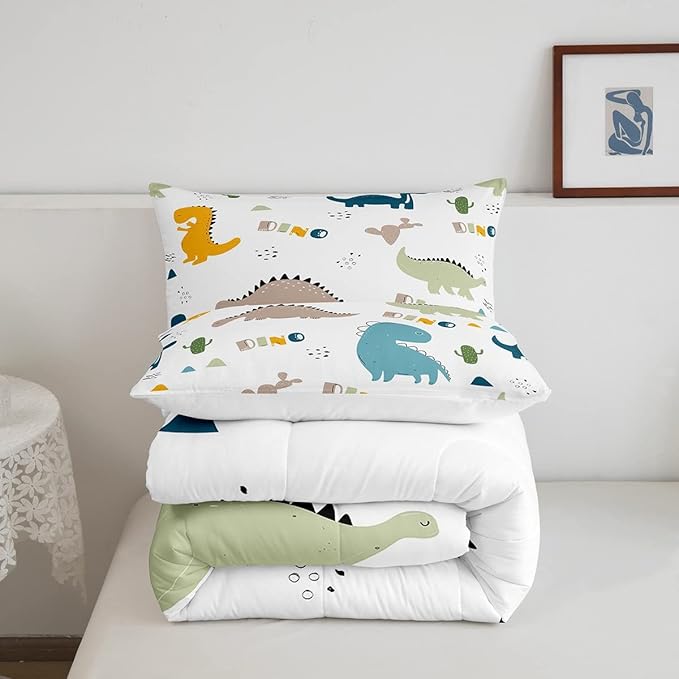 Feelyou Cute Dinosaur Comforter Set Cartoon Cactus Bedding Set Decor Jungle Dino Boho Succulent Comforter Wild Animal Pattern Yellow Grey Duvet Set Bedroom Quilt Set 3Pcs Full - LeafyLoom