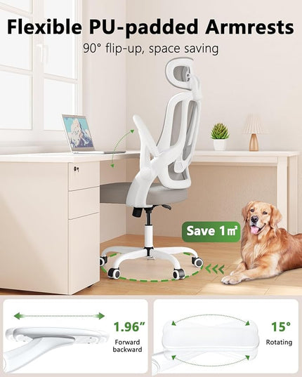Home Office Chair, High Back Ergonomic Desk Chair with 3D Armrests, Lumbar Support, Mesh Computer Chair with Adjustable Headrest, for Home, Office, Work, Student - LeafyLoom