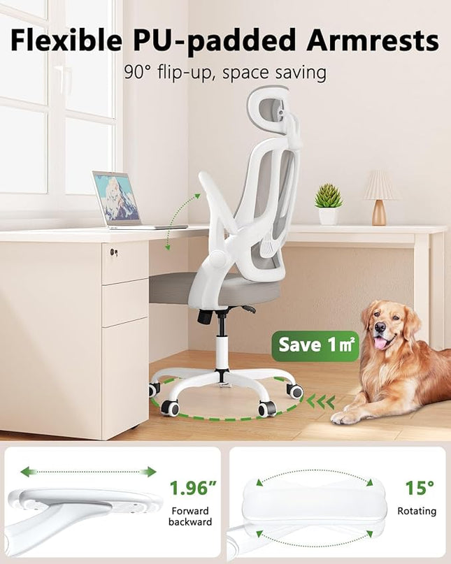 Home Office Chair, High Back Ergonomic Desk Chair with 3D Armrests, Lumbar Support, Mesh Computer Chair with Adjustable Headrest, for Home, Office, Work, Student - LeafyLoom