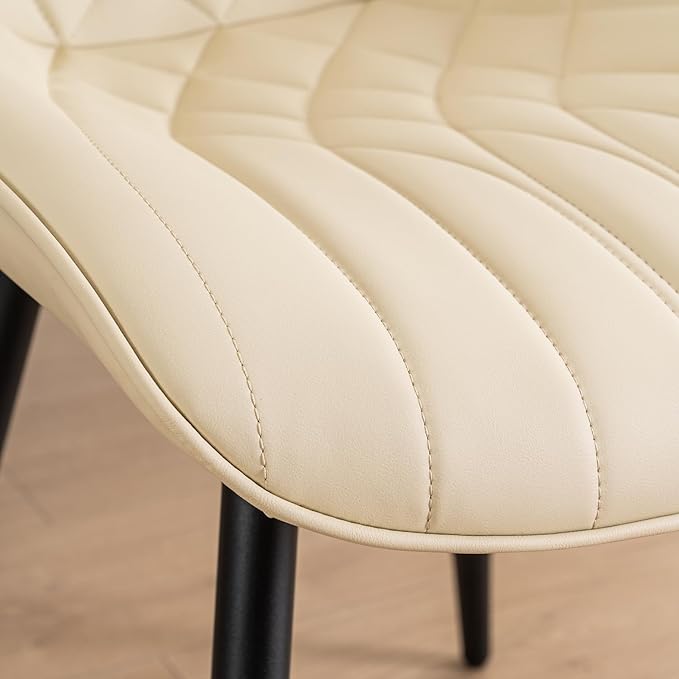 YOUNUOKE Dining Chairs Set of 2 Mid Century Modern Kitchen Chair Comfortable Upholstered Faux Leather Dinner Chairs for Kitchen Dining Room, Beige - LeafyLoom
