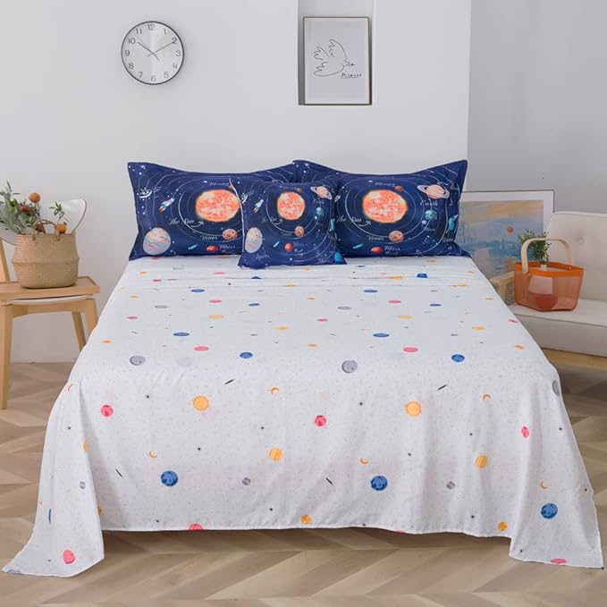 ADASMILE A & S Solar System Comforter Set Twin Outer Space Comforter for Kids 6 Pcs Bed in A Bag Twin Comforter Set for Boys Space Bed Set Galaxy Comforter with Star Moon Sheets for Kids Home Decor - LeafyLoom