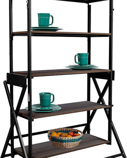 Origami modern 2 in 1 shelf to table Style, Organizer Deco Rack magically turn to a table/desk in a second, fully assembled, patent pending, Black/walnut (STT-WLN) - LeafyLoom