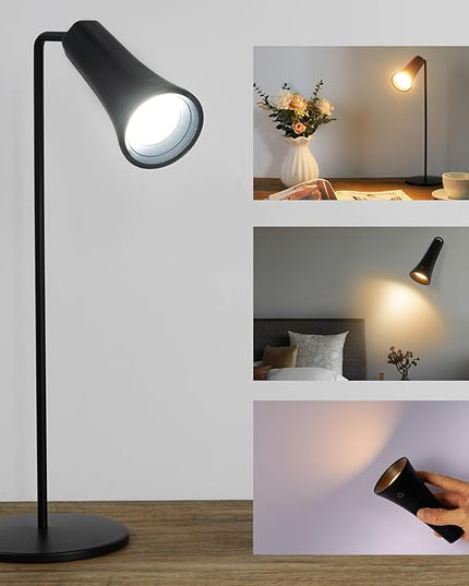 LED Desk Lamp, Cordless Rechargeable Table Lamp with 3 Brightness Levels, Dimmable, Removable Touch Lamp for Reading Bedroom Home Office Study (Black) - LeafyLoom