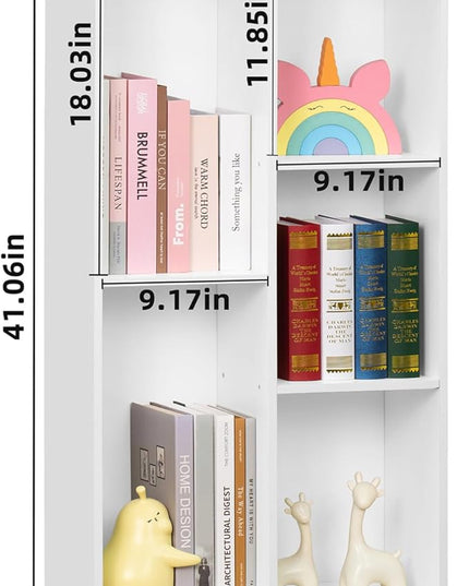 YAHARBO 5 Cube White Bookshelf,Small Modern Horizontal Bookcase,Wood Floor Standing Low Bookshelves Display Storage Cabinet with Base, Short Book Shelf Open Organizer for Bedroom,Living Room,Office - LeafyLoom