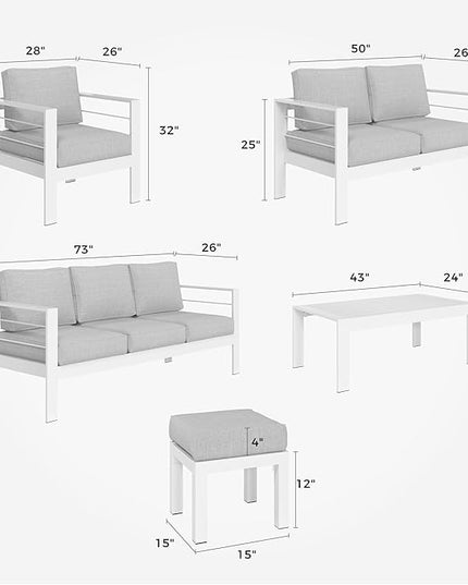 Solaste Aluminum Patio Furniture Set,4 Piece Metal Outdoor Furniture with 5 Inch Water-Resistant Cushions and Coffee Table for Balcony,Front Porch,and Backyard,White - LeafyLoom