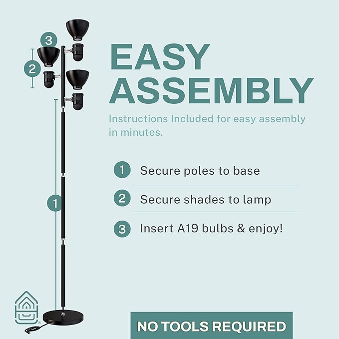 3 Light Floor Lamp Standing Lamp for Living Room, Bedroom, Office - Adjustable Modern Tree Floor Lamps, 60W Bright Spotlight Lighting - Rotating Swivel Corner Light for Reading, Black - LeafyLoom