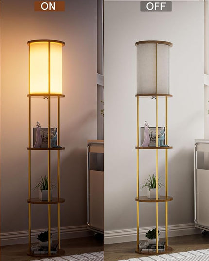 Lightdot 61IN Floor Lamp with Shelves, 3-Tier Storage Gold Standing Lamps with 3000K E26 Bulb Included, Display Shelf Floor Lamp for Living Room Sofa Corner - LeafyLoom