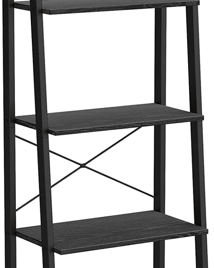 VASAGLE Ladder Shelf, 5-Tier Bookshelf, Storage Rack, Bookcase with Steel Frame, for Living Room Home Office, Kitchen, Bedroom, Industrial Style, Ebony Black + Black - LeafyLoom