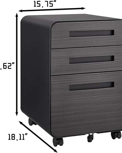 3 Drawer Mobile Desk Office with Lock and Wheels,Versatile Storage Cabinets w/Anti-Tilting Cold Rolled Steel Waterproof Moisture-Proof,for Legal/Letter/A4 Files,Dark Brown - LeafyLoom