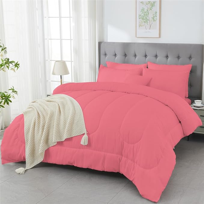 3 Piece Solid Color All Season Bedding Comforter Set Microfiber Soft Lightweight Bedding Set for Kids Teens Adults Room Decor with 1 Comforter and 2 Pillowcases Full - LeafyLoom