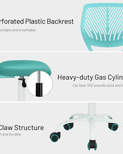 FurnitureR Desk Chair Small Study Chairs Armless for Child Kids Teens, Swivel Rolling Lightweight Task Chair with Wheels and Mesh Padded Cushion, Turquoise - LeafyLoom