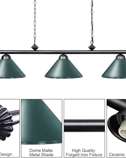 Wellmet Pool Table Light, 59” Hanging Billiard Lights, Adjustable Kitchen Island Lighting Fixture for Billiard Bar Table, Green - LeafyLoom