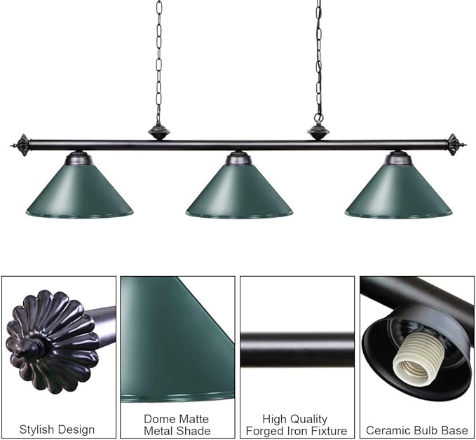 Wellmet Pool Table Light, 59” Hanging Billiard Lights, Adjustable Kitchen Island Lighting Fixture for Billiard Bar Table, Green - LeafyLoom