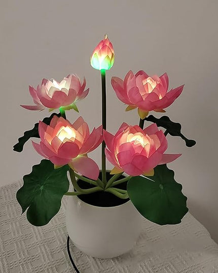 Colorful LED Lotus Flower Lamp Buddha Lamp for Cabinet Buddhist Altar - Artificial Lotus Flower Lamp for Home Living Room Desktop Decor (Colour Light) - LeafyLoom