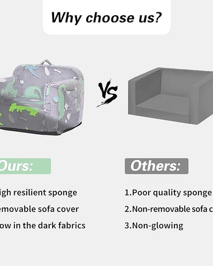 Tiita Kids Sofa, Children Couch with Carrying Handle & Side Pockets, Kids Foam Chair, Toddler Armrest Chair,Kids Read Sofa for Girl or Boy(Dark Grey Dinosaur) - LeafyLoom