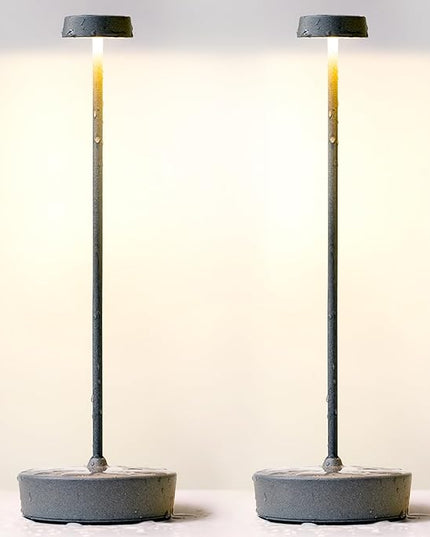 2 Pack Rechargeable Cordless Table Lamp Outdoor Portable LED Battery Operated Light - 3 Color Temperatures Touch Dimmable, IP54 Protection, Suitable for Indoor or Outside (Grey) - LeafyLoom