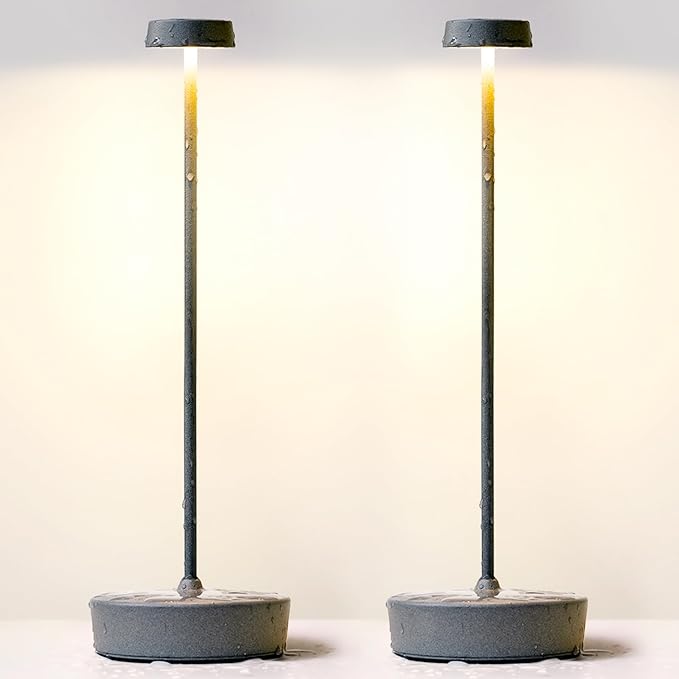 2 Pack Rechargeable Cordless Table Lamp Outdoor Portable LED Battery Operated Light - 3 Color Temperatures Touch Dimmable, IP54 Protection, Suitable for Indoor or Outside (Grey) - LeafyLoom