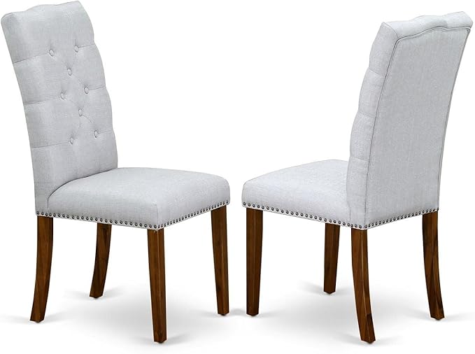 East West Furniture Antique 3 Piece Kitchen Set Contains a Round Dining Room Table with Pedestal and 2 Grey Linen Fabric Parsons Dinette Chairs, 36x36 Inch, Natural - LeafyLoom