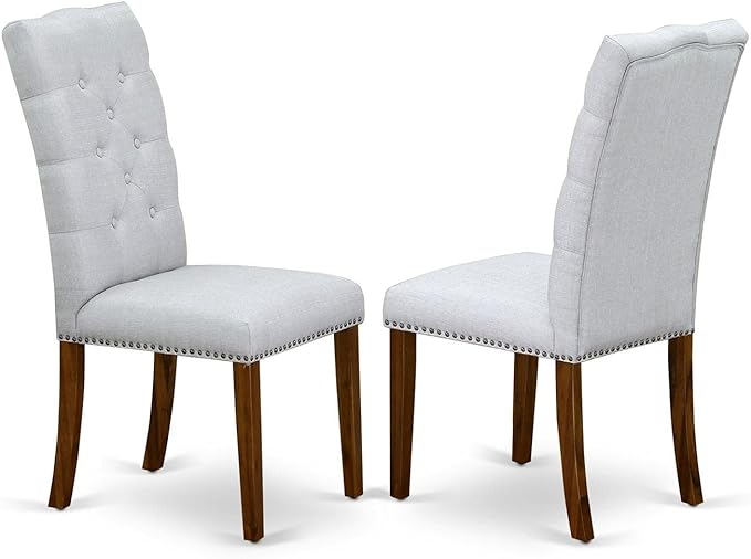East West Furniture ANEL5-ANA-05 Antique 5 Piece Kitchen Set for 4 Includes a Round Dining Room Table with Pedestal and 4 Grey Linen Fabric Upholstered Parson Chairs, 36x36 Inch - LeafyLoom