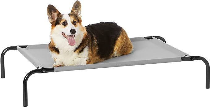 Amazon Basics Breathable Cooling Elevated Dog Bed with Durable Metal Frame, Medium, 43 x 26 x 7.5 Inch, Grey AmazonBasics