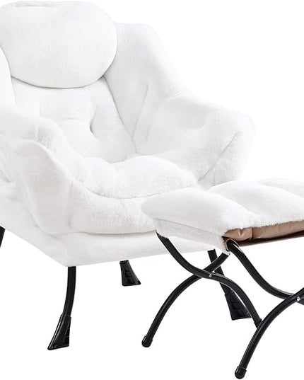 Cozy Lazy Chair and Ottoman, Large Contemporary Accent Lounge Chair Set, Leisure Upholstered Reading Armchair for Bedroom, Living Room, Dorm Rooms, Office - LeafyLoom