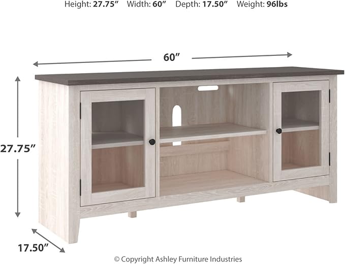 Signature Design by Ashley Dorrinson Farmhouse TV Stand with Fireplace Option, Fits TVs up to 58", Whitewash - LeafyLoom