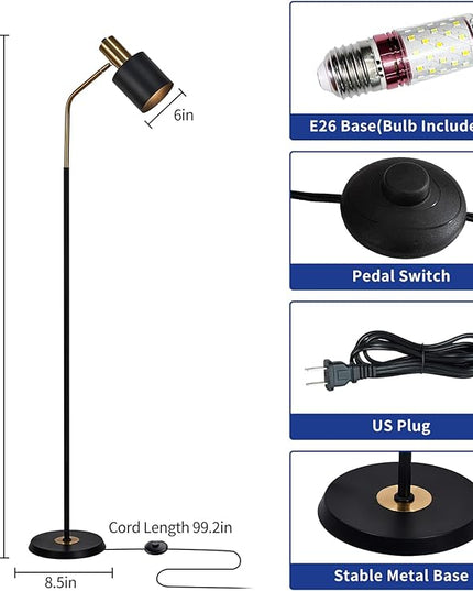 O'NEELDY Modern Industrial Floor Lamp 65" Black Standing Lamp, Black Floor Lamp with 360° Adjustable Lampshade, 12W E26 Bulb Included, Floor Lamp for Living Room, Bedroom, Office - LeafyLoom