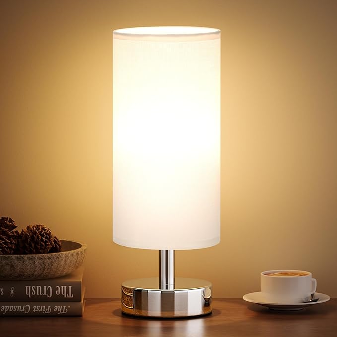 Small Table Lamp for Bedroom - Bedside Lamps for Night Stands, Minimalist Nightstand Light Lamp, Desk Lamps for Reading Room, Kids Room, Living Room, Office, Dorm - LeafyLoom