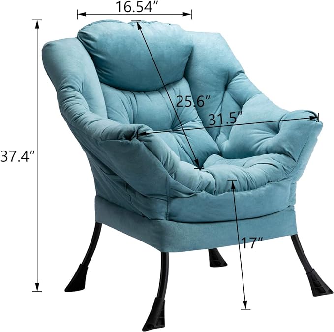 HollyHOME Fabric Large Lazy Chair, Accent Reading Chair, Cozy Lounge Chair with Armrest, Leisure Sofa Chair for Living Room, Bedroom, Dorm, Blue - LeafyLoom