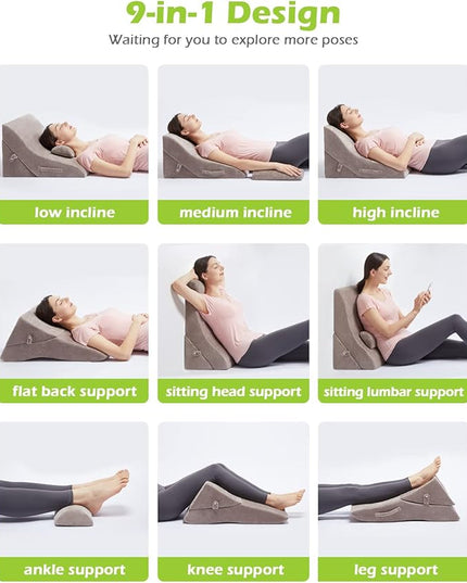 3pcs Wedge Pillow Set with Memory Foam, Orthopedic Wedge Pillow for Sleeping Sitting Reading, Wedge Pillows for After Surgery Incline Sleep Pillow Wedge for Snoring - LeafyLoom