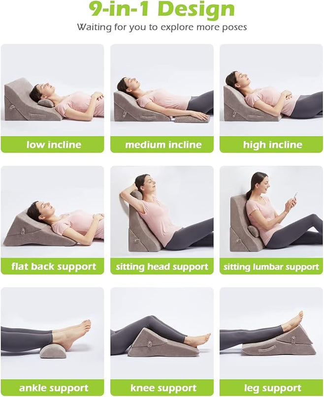 3pcs Wedge Pillow Set with Memory Foam, Orthopedic Wedge Pillow for Sleeping Sitting Reading, Wedge Pillows for After Surgery Incline Sleep Pillow Wedge for Snoring - LeafyLoom