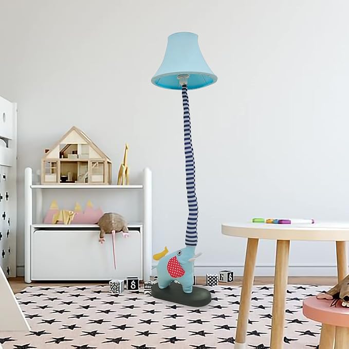 Floor Lamp, Blue Elephant Creative Design Modern Floor Lamp for Bedroom, 51 Inch Tall Hand-Stitched Toy Standing Lamp, Floor Lamps for Living Room Come with an E26 LED Bulb (Blue Elephant) - LeafyLoom