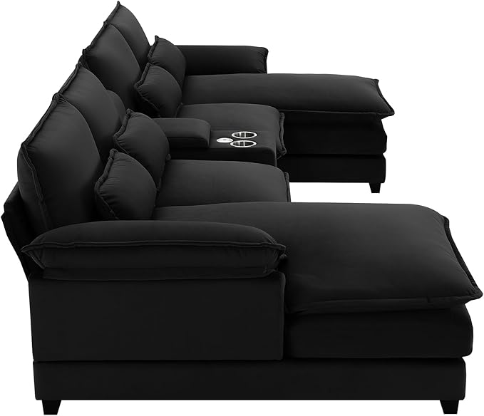 U Shaped Symmetrical Modular Sectional Sofa Cloud Couch with Double Chaise Lounge and Center Console,Cupholders and USB Ports, Deep Seat Upholstered Sleeper Corner Sofa&Couches for Living Room - LeafyLoom