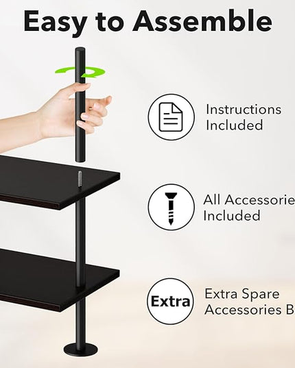 Ladder Shelf Bookcase 5 Tier, Extra Sturdy Modern Bookshelf Wall Mounted, Tall Black Open Book Shelf, Standing Industrial Metal Frame with Wooden Shelves - LeafyLoom