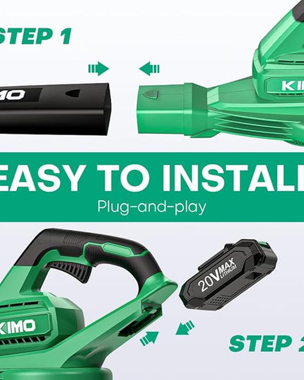 K I M O. Leaf Blower Cordless with Battery and Charger, 2X2.0 Batteries, Extension Tube, 200 CFM 170 MPH Lightweight Cordless Leaf Blower, Battery Operated Leaf Blowers for Lawn Care, Yard|Patio|House - LeafyLoom