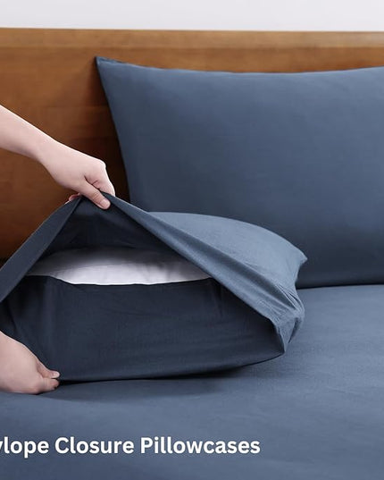 LANE LINEN 100% Organic Cotton Twin XL Sheets Set 3-Piece Pure Percale Extra Long Soft Bedding Breathable Fits Mattress Upto 15" Deep - Navy - LeafyLoom